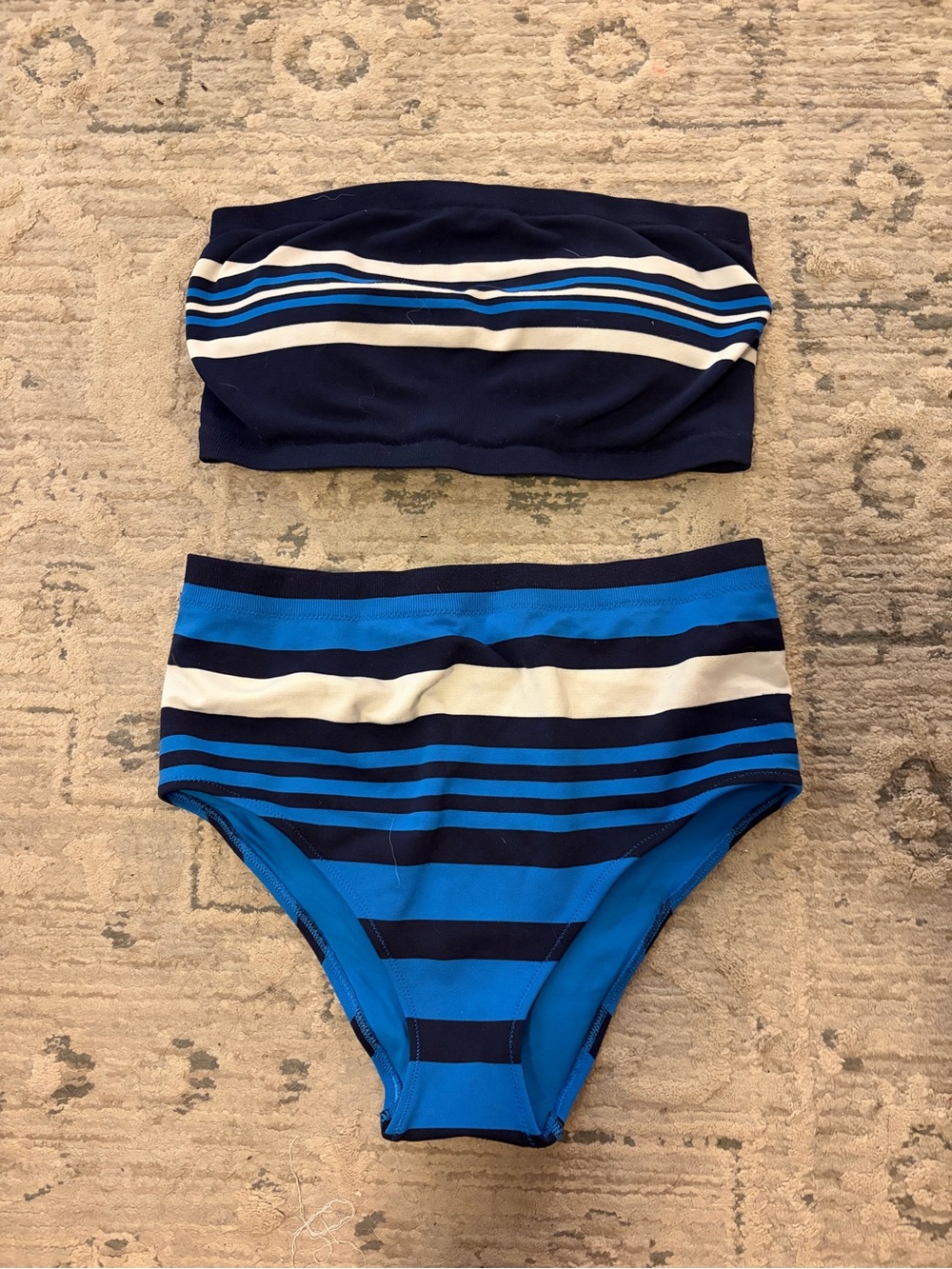 aerie Navy, Bright Blue & White Striped Bandeau High-Waist Bikini